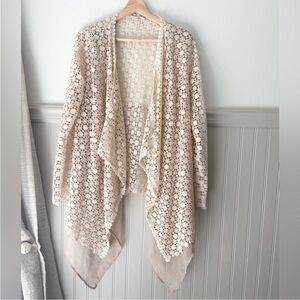 Ryu Cream Neutral Lace Crochet Floral Open Front Cardigan size small